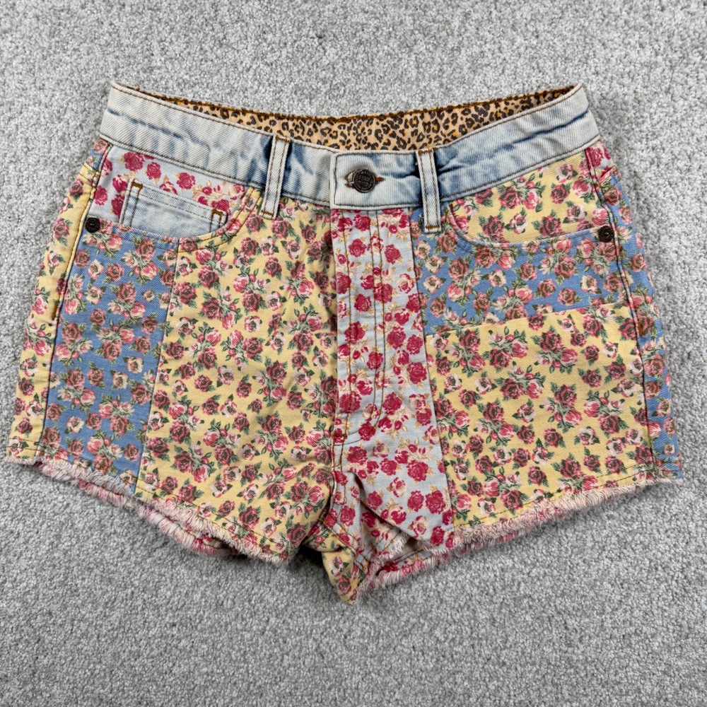 Farm Rio for Anthropologie Denim Shorts Womens 27 Multicolor Floral Patchwork